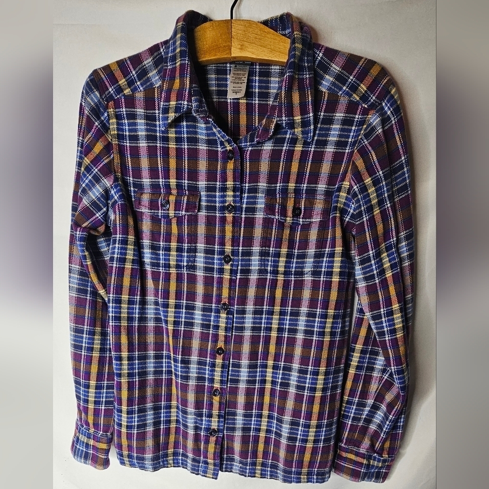 Patagonia Women’s Fjord Flannel Shirt Sz 8 Organic Cotton Purple Plaid